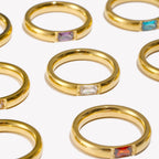 E.B.belle 18K Gold Plated Shiny 12 Colors Birthstone Ring Stainless Steel Gold Plated Zircon Rings Zodiac ConstellationFor Women